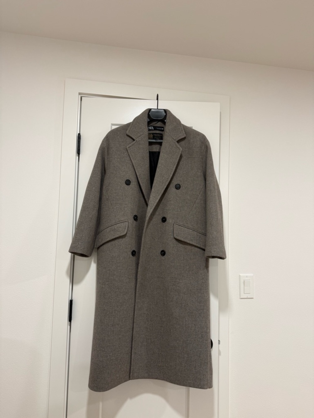 Zara manteco Double-Breasted wool Pea Coat in Taupe